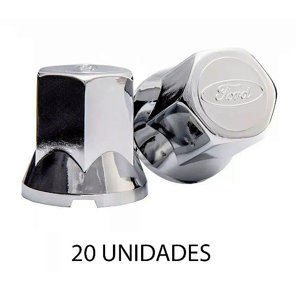 Capa De Porca Sextavada Logo Ford 27mm Cromada 20 Unidades