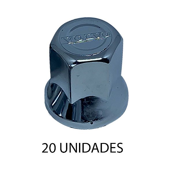 Capa De Porca Sextavada Escrita Volvo 33mm Cromada 20 Un