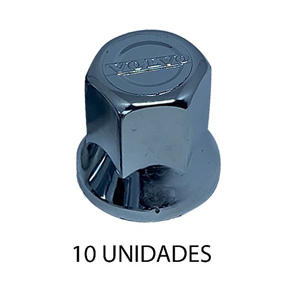 Capa De Porca Sextavada Escrita Volvo 33mm Cromada 10 Un