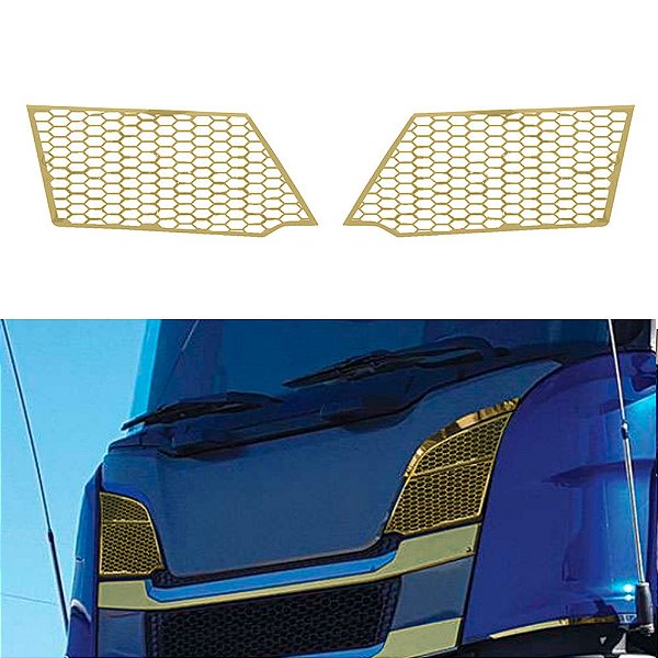 Aplique Inferior Tela Entrada Ar Para Scania G Dourado - Par