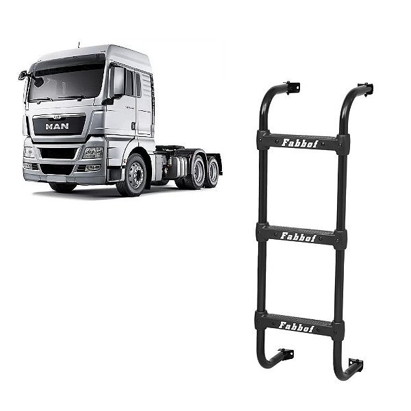 Escada Traseiro p MAN TGX até 2015 - 3 Degraus 1016mm Preto