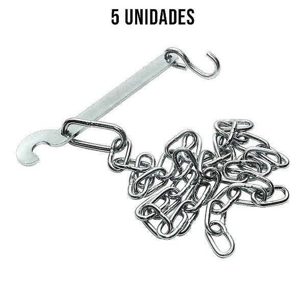 Kit Corrente Da Tampa 6mm Com Corrente Zincado Branco - 5un