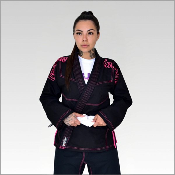 Kimono Preto com costura Rosa Jiu Jitsu Feminino Invictus