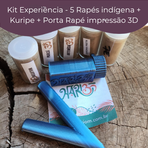 Kit Experiência - 5 Rapés indígena + Kuripe + Porta Rapé impressão 3D