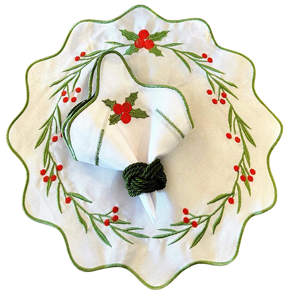 kit natalino de 6 lugares azevinhos americano + guardanapo