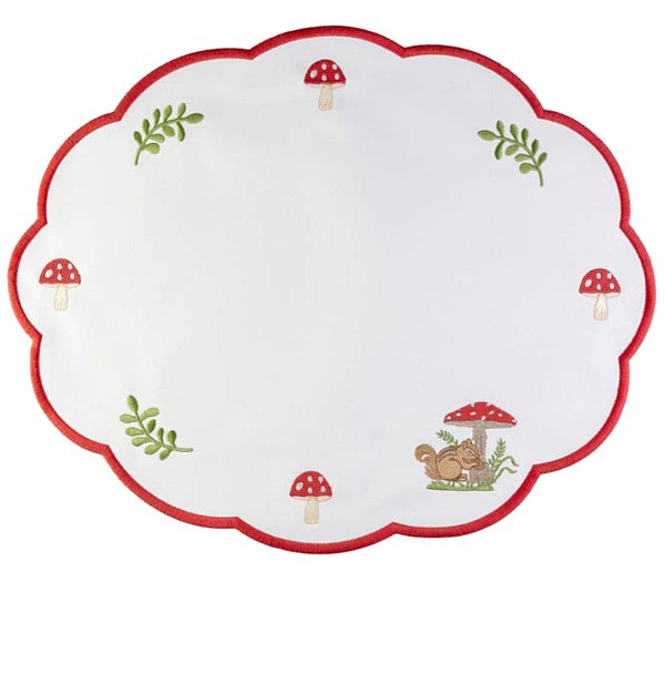 Americano Bordado Cogumelos e Esquilo