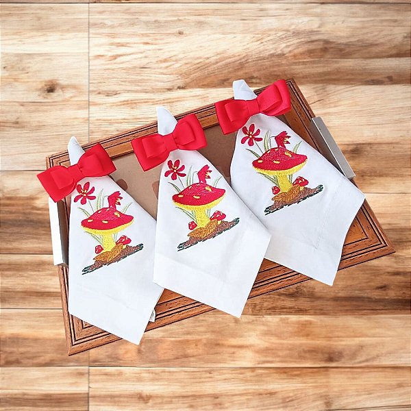 Guardanapo de Linho Algodão Bordado – Cogumelo