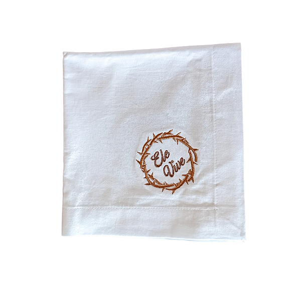 Guardanapo Bordado Cristão – “Ele vive”