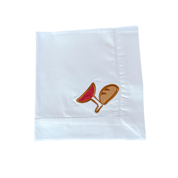 Guardanapo Bordado Cristão – Pão e Vinho (Santa Ceia)