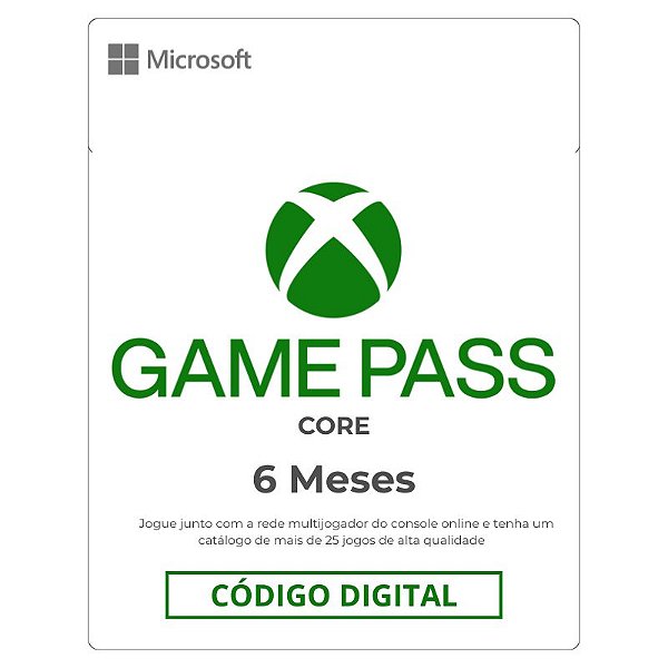 Xbox Live Game Pass Core 6 meses Gift Card - Cartão Presente Digital