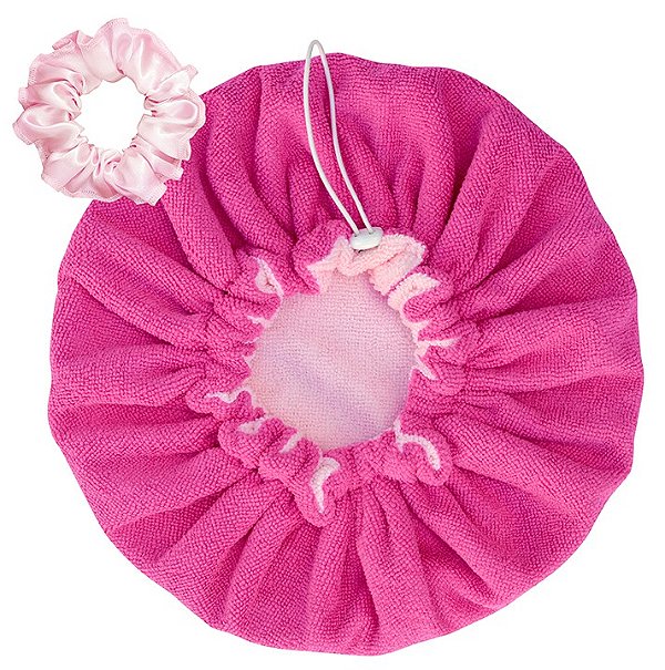 Touca Atoalhada Banho Microfibra Dupla Ajustável + Xuxinha - Rosa / Pink