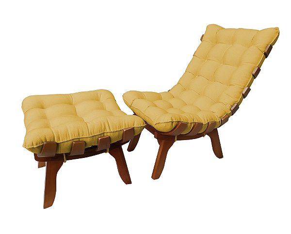 Kit Poltrona Costela + Puff Costela Madeira Suede