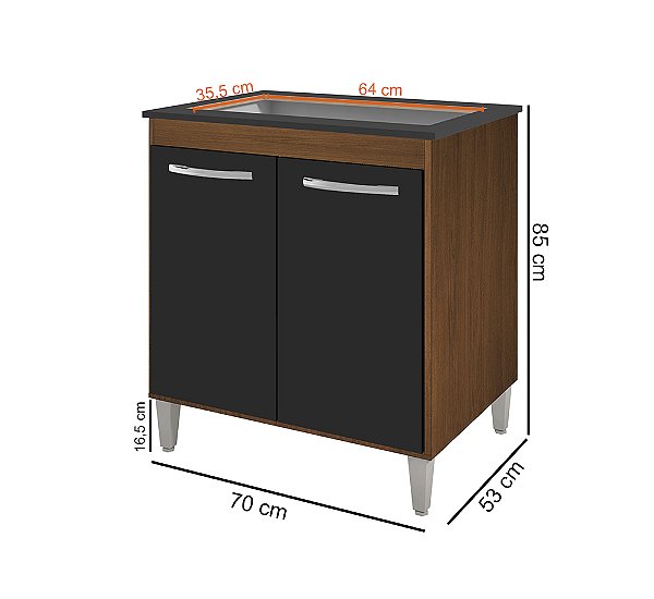 Balcão Jade 2 Portas Para Cooktop 5 Bocas Savana/Preto