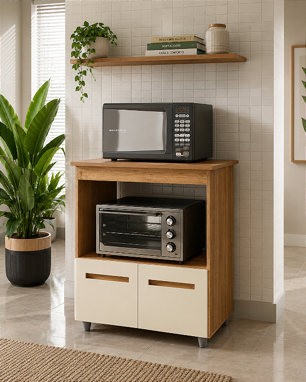 Balcão Angela Multiuso P/ Forno E Microondas Compacto Savana/off white
