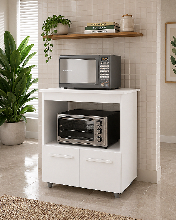 Balcão Angela Multiuso P/ Forno E Microondas Compacto Branco