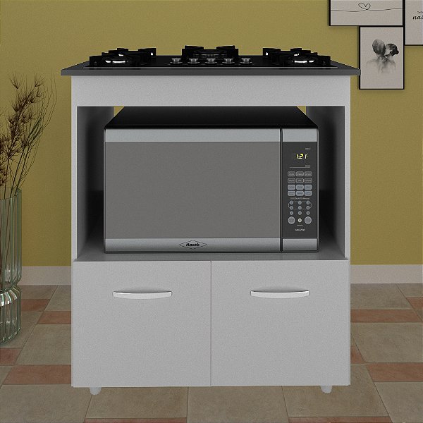 Balcão Elisa 2 Portas Para Cooktop 5 Bocas Branco