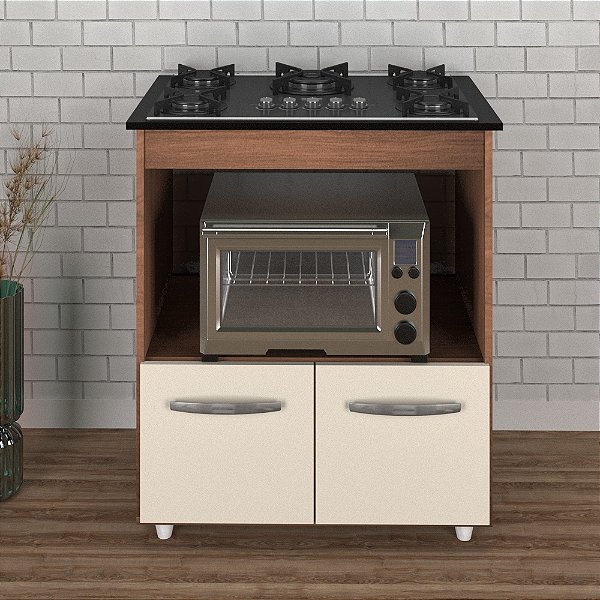 Balcão Elisa 2 Portas Para Cooktop 5 Bocas Savana/Off White