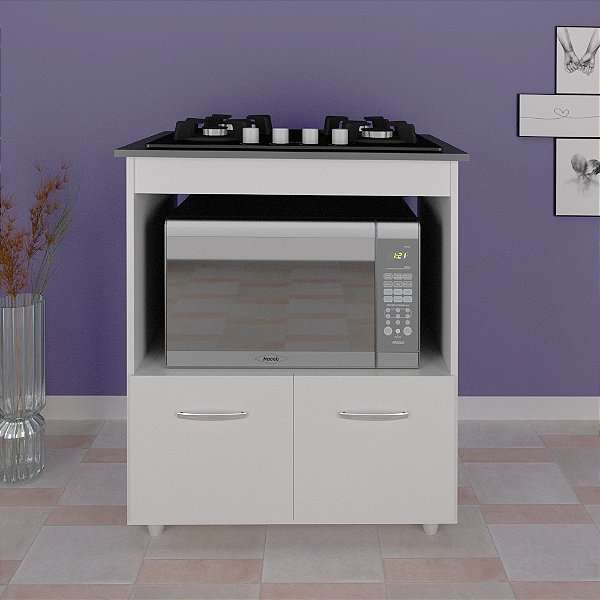 Balcão Elisa 2 Portas Para Cooktop 4 Bocas E Forno Branco