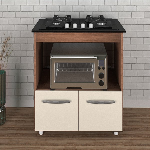 Balcão Elisa 2 Portas Para Cooktop 4 Bocas E Forno Savana/Off White