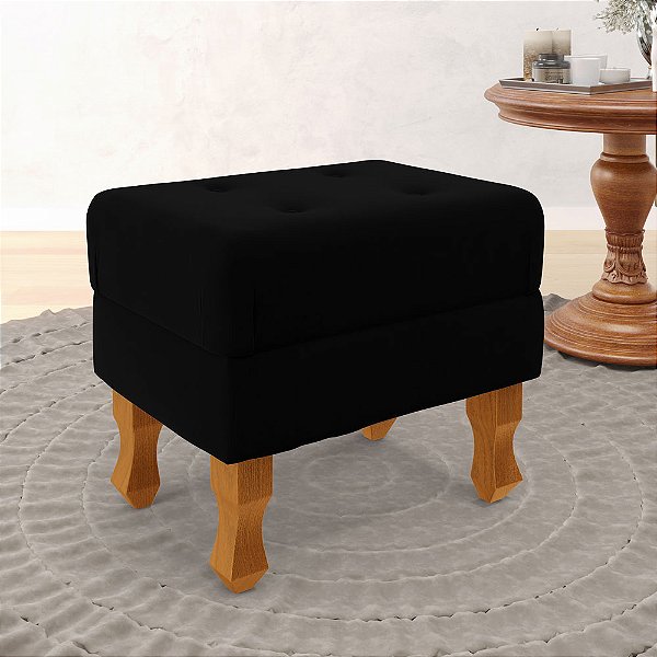 Puff Retro Baú Luiz Xv Capitonê Preto