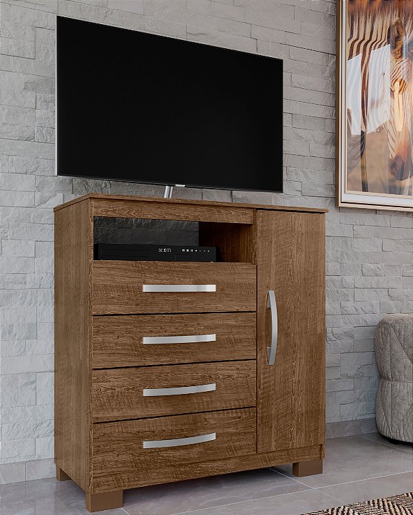 Cômoda Sapateira Cannes Malbec Porta e Prateleira + 4 Gavetas