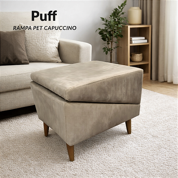 Puff 2 em 1 Rampa para Pet suede CAPUCCINO