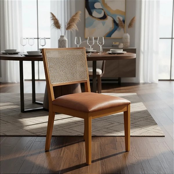 Cadeira De Jantar Aurora Em Madeira Maciça Encosto Com Tela