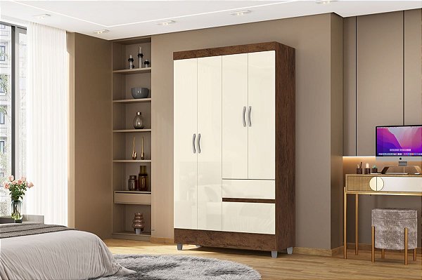 Guarda Roupa Ideal Plus 4 Portas COR:IMBUIA/CHAMP