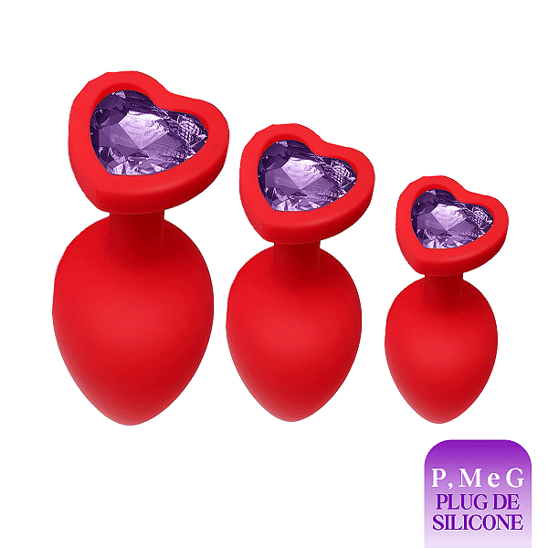 (A07) Plug Anal de Silicone Kit 3 com Tamanhos - Pedra Roxa
