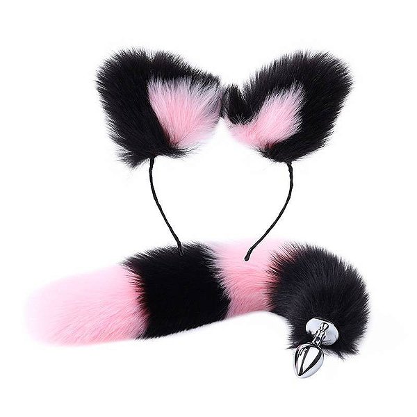 (LB3031) Kit Fantasia Erótica com 2 Peças - Preto com Rosa