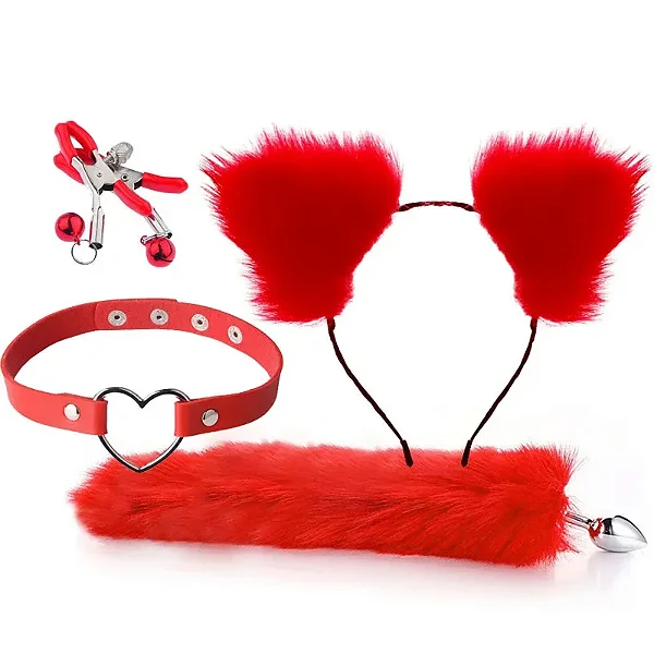 (LB3021) Kit Fantasia Erótica com 4 Peças - Vermelho