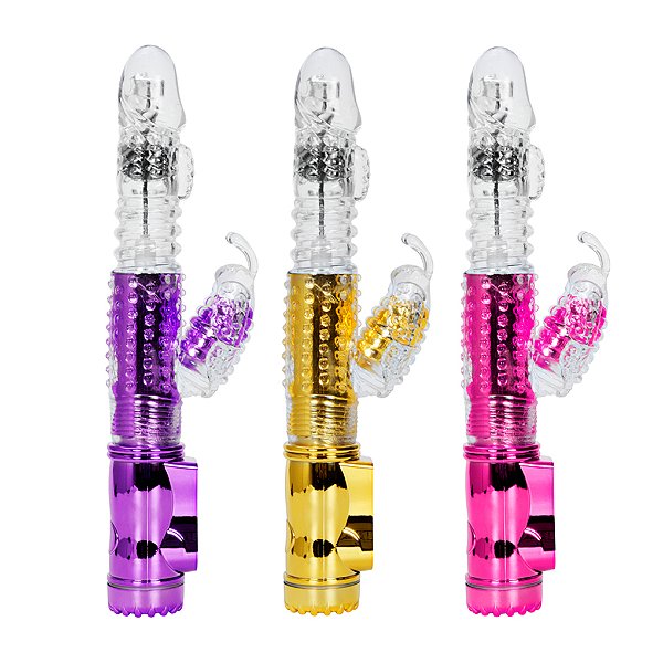 (ZXT-42) Vibrador Rabbit Vai e Vem com Estimulador de Clitóris - 3 Cores - À Pilha
