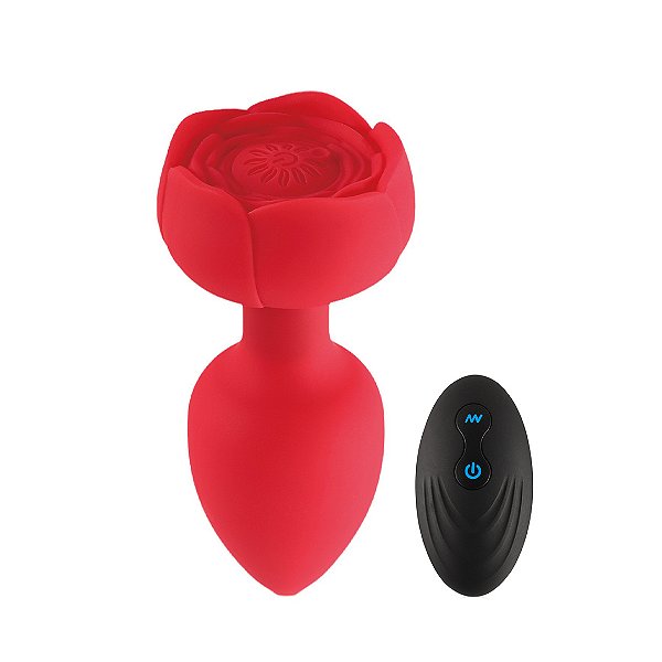 (ABW002) Plug Anal Vibratório com Formato de Rosa e Controle - Vermelho