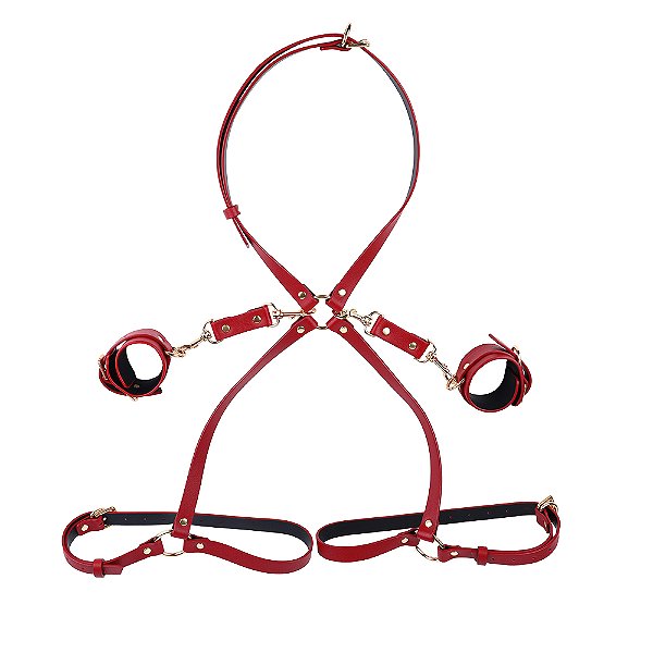 (RYSC-208-ZT) Harness Couro Cintura, Algemas e Pernas