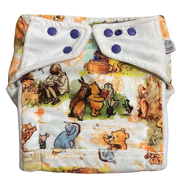 Coleção Fralda de Pano Ecológica AURORINHA SUSTENTÁVEL Pocket Minky URSINHO POOH DE MILNE Tamanho Único 4kg/18kg