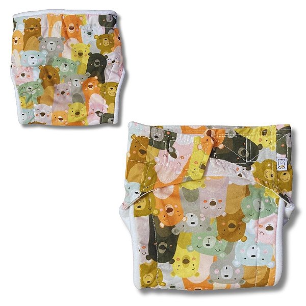 Fralda de Pano Ecológica AURORINHA SUSTENTÁVEL Pocket Tricoline URSOS Tamanho Único 4kg/18kg