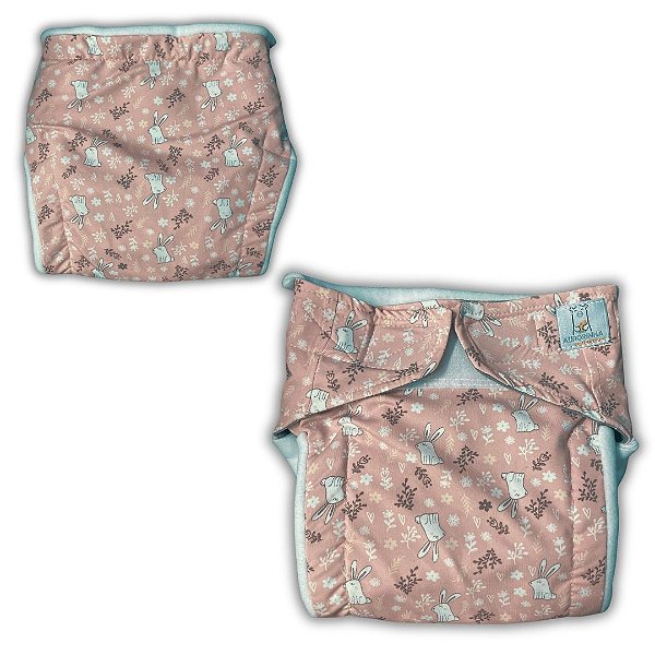 Fralda de Pano Ecológica AURORINHA SUSTENTÁVEL Pocket Lycra COELHOS ROSA Tamanho Único 4kg/18kg