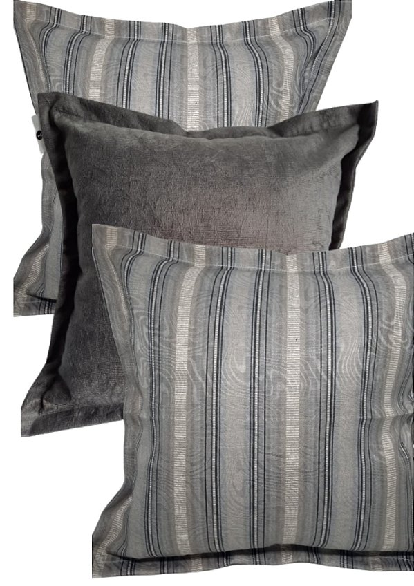 Kit Trio de Almofadas Decorativas Listras Cinza