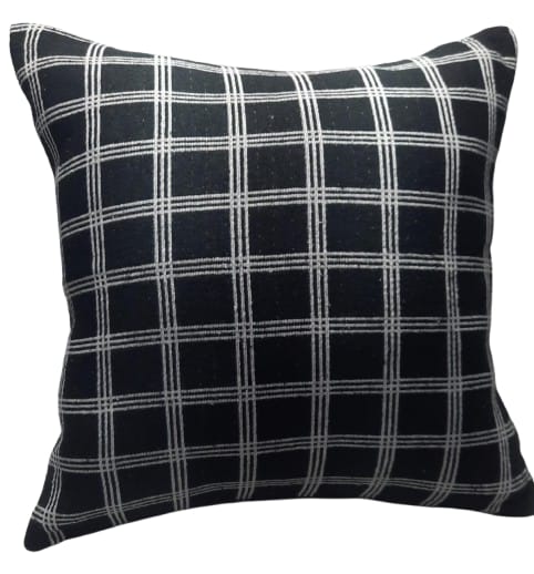 Capa Para Almofada 43x43 Jacquard Tecido Quadriculado Preto