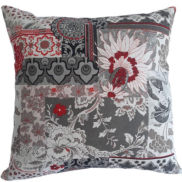 Capa Decorativa p/ Almofada 45x45cm Patchwork Vermelha