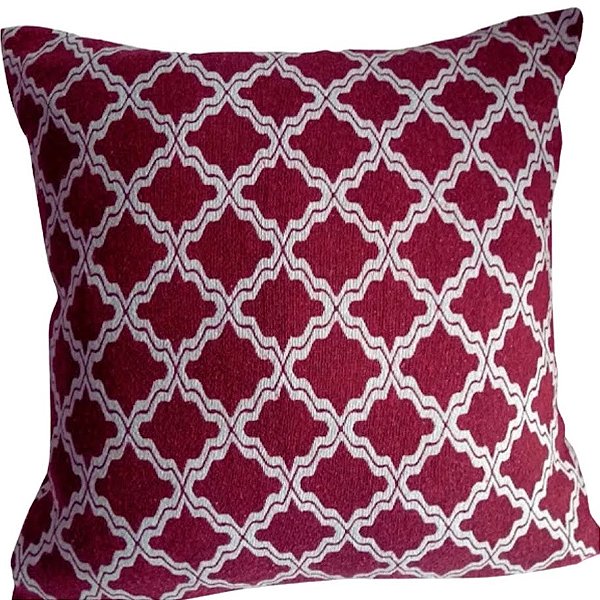 Capa Decorativa p/ Almofada Jacquard 60x60cm Vermelho e Branco