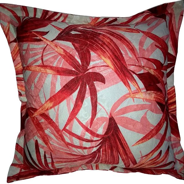Capa Gorgurão Estampada Decorativa p/ Almofada 43x43cm Folhagem Rosa com Abas