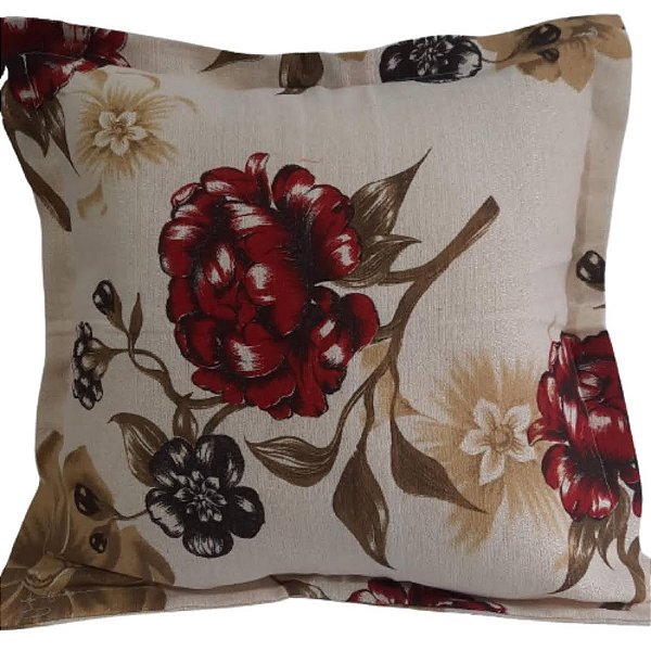 Capa Gorgurinho Decorativa p/ Almofada 43x43cm Floral Bordô com Abas