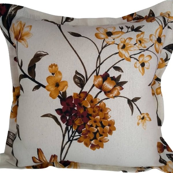 Capa Gorgurinho Decorativa p/ Almofada 43x43cm Floral Laranja com Abas