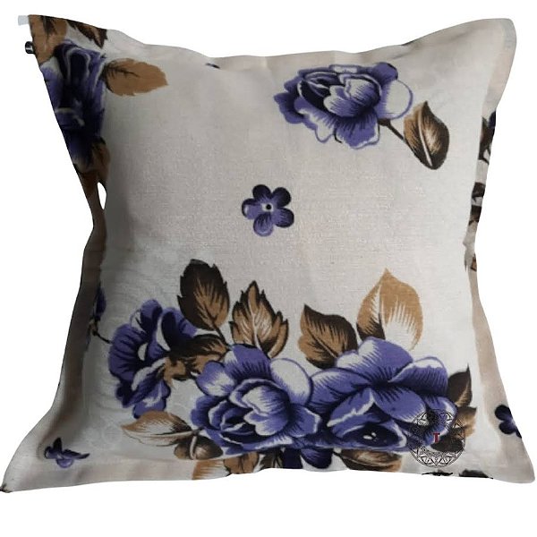 Capa Gorgurinho Decorativa p/ Almofada 43x43cm Floral Lilás com Abas