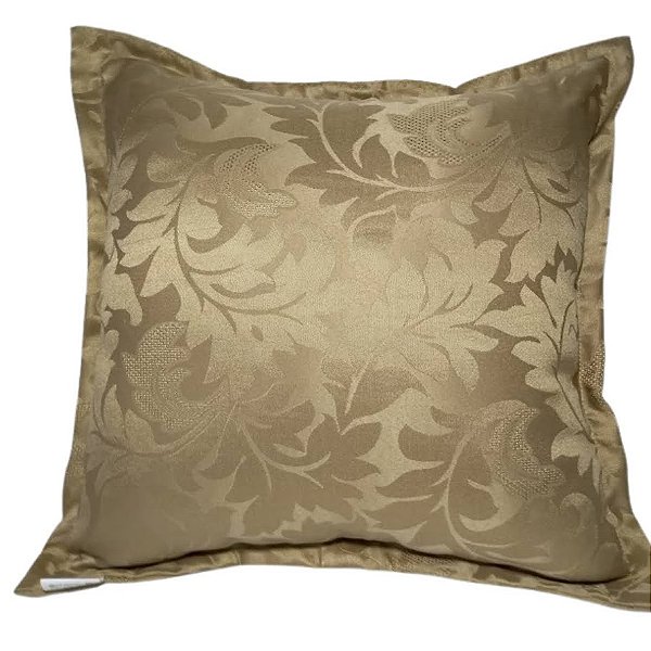 Capa Jacquard Bordada Decorativa p/ Almofada 43x43cm Bege com Abas