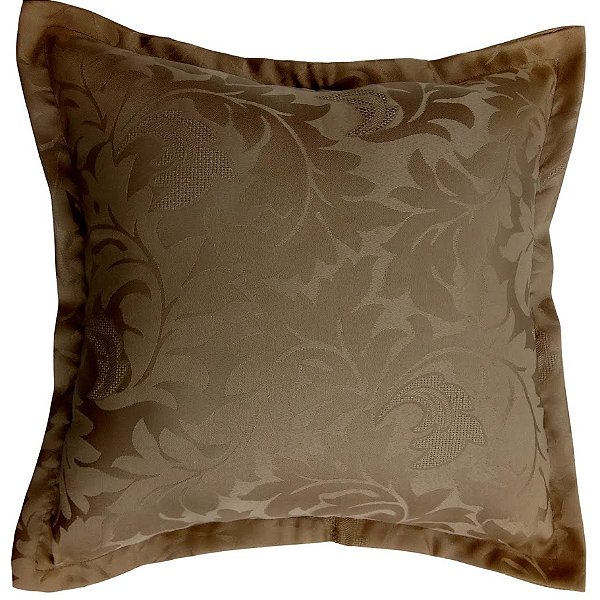 Capa Jacquard Bordada Decorativa p/ Almofada 43x43cm Dourada com Abas