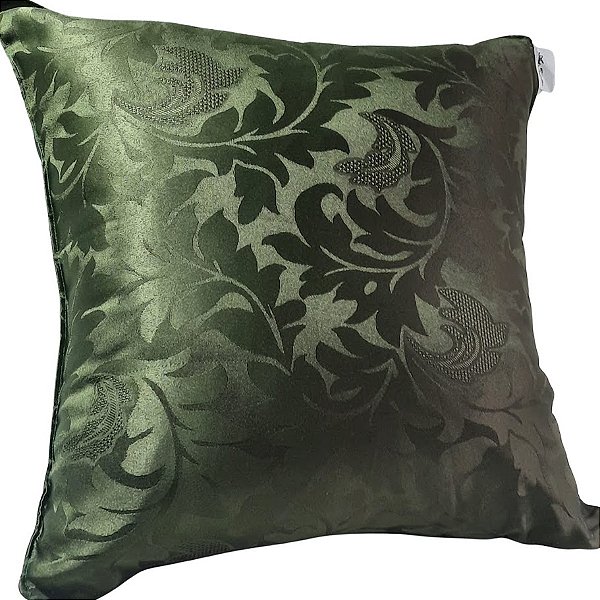 Capa Jacquard Bordada Decorativa p/ Almofada 43x43cm Verde Folha