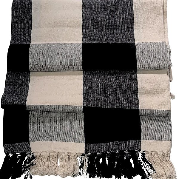 Manta Decorativa Tear tam. King Xadrez Preta e Cru