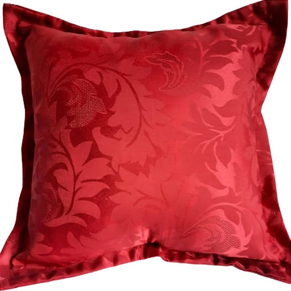Capa Jacquard Bordada Decorativa p/ Almofada 43x43cm Vermelha com Abas
